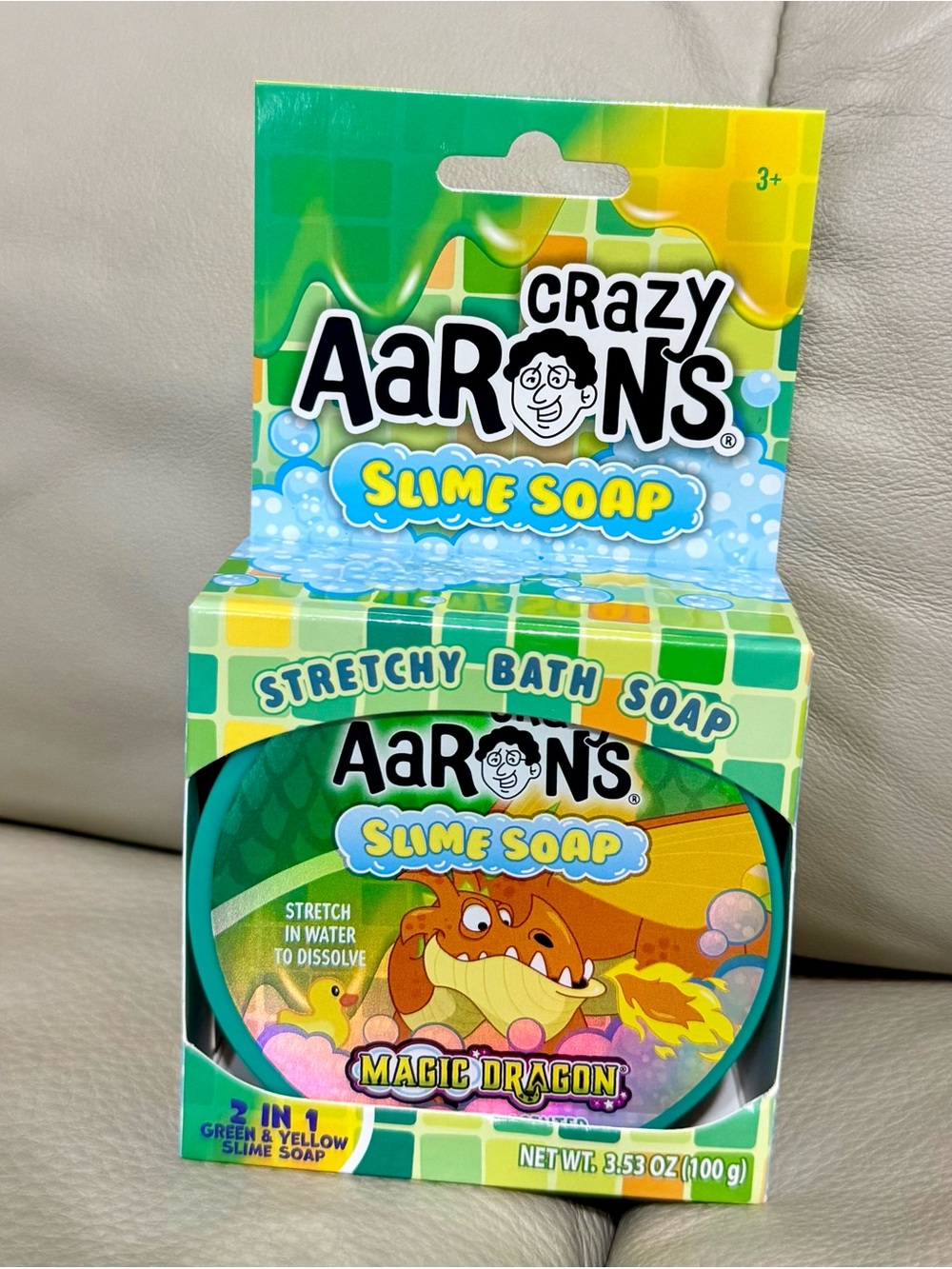 NEW Crazy Aaron's Magic Dragon Slime Soap 3.53 oz 2 in 1 Yellow Green Stretchy